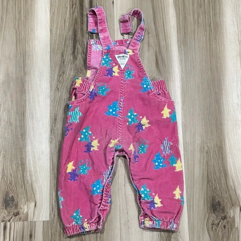 Oshkosh B’Gosh Pink Clown Vintage Overalls Baby Girl 18M